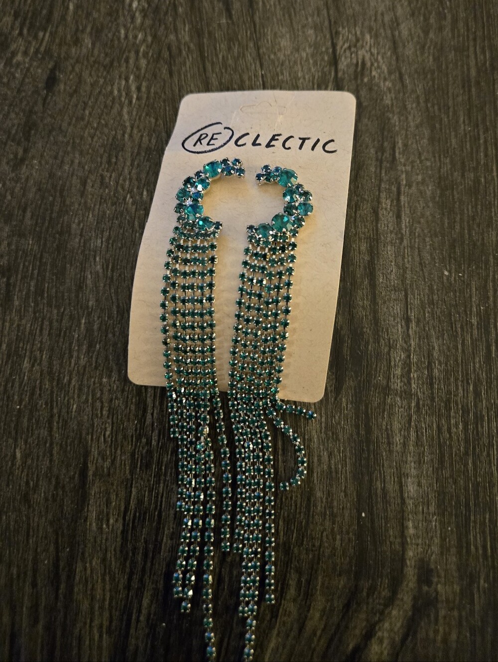Reclectic Teal Crystal Fringe Drop Earrings